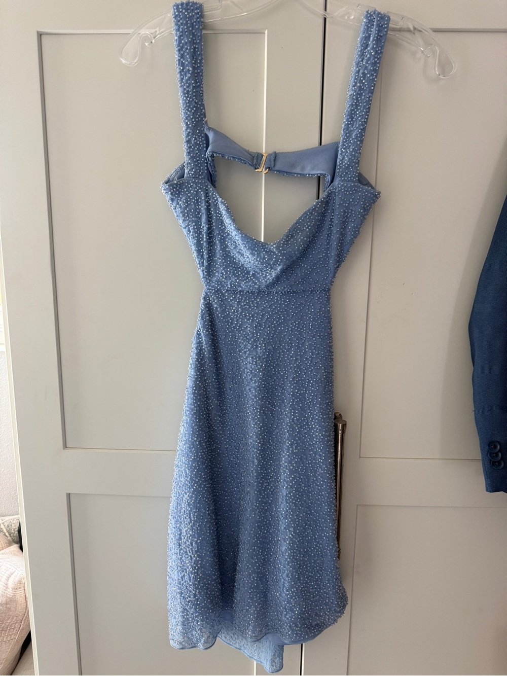 Oh Polly Powder Blue Beaded Mini Dress